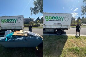 Before and after household rubbish removal in Frankston with mattress and furniture cleared by Go Easy Rubbish Removal